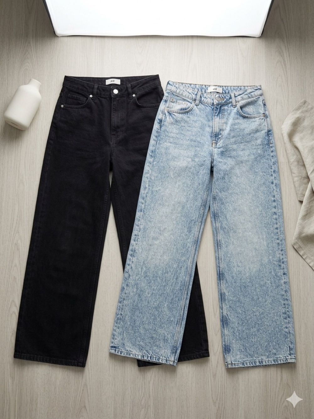 H&M Black Straight Leg Jeans + Light Wash Straight Jeans - 2-Pack